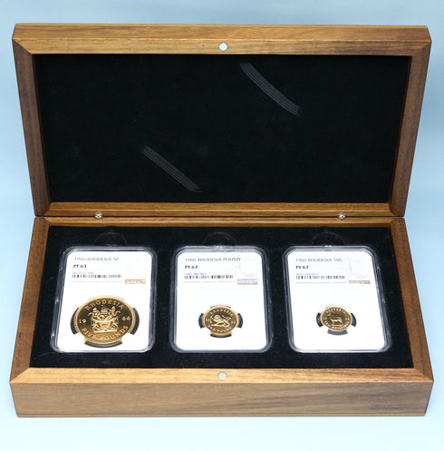 イギリス領ローデシア 1966年 エリザベス2世 5ポンド金貨 3枚セット PF63:4677121-001
